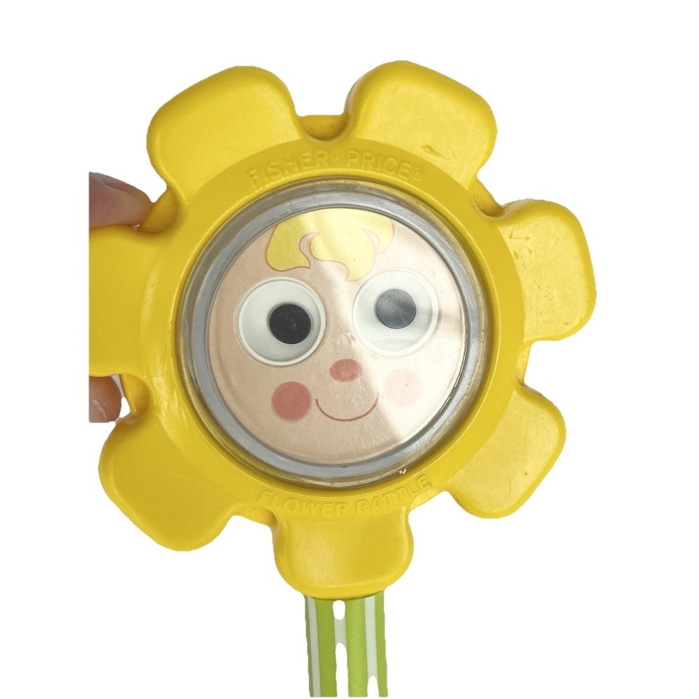 Vintage 1973 Fisher Price Flower Rattle 7½" Daisy Face Mirror w/ Googly Eyes - Picture 5 of 5